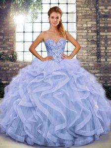 Glamorous Lavender Sweetheart Lace Up Beading and Ruffles 15 Quinceanera Dress Sleeveless