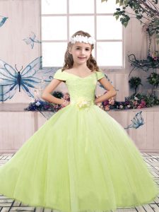 Custom Fit Floor Length Ball Gowns Sleeveless Yellow Green Little Girl Pageant Gowns Lace Up