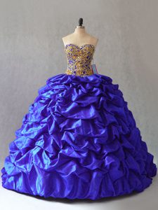Adorable Lace Up Quinceanera Dress Royal Blue for Sweet 16 and Quinceanera with Beading and Pick Ups Brush Train