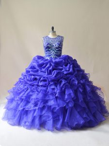Ball Gowns Quinceanera Gown Purple Scoop Organza Sleeveless Floor Length Lace Up