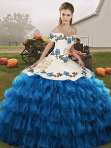 Organza Sleeveless Floor Length 15 Quinceanera Dress and Embroidery and Ruffled Layers