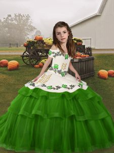Great Sleeveless Lace Up Floor Length Embroidery and Ruffled Layers Little Girls Pageant Dress Wholesale