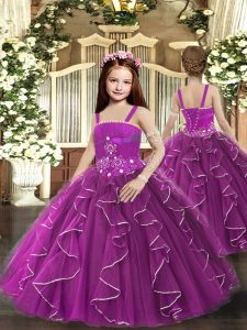 Great Floor Length Ball Gowns Sleeveless Purple Pageant Gowns For Girls Lace Up