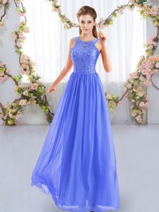 Blue Empire Lace Court Dresses for Sweet 16 Zipper Chiffon Sleeveless Floor Length