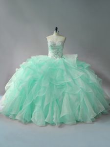 Trendy Apple Green Sweetheart Lace Up Beading and Ruffles Quinceanera Dress Court Train Sleeveless