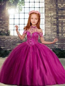 Beauteous High-neck Sleeveless Tulle Little Girl Pageant Dress Beading Lace Up