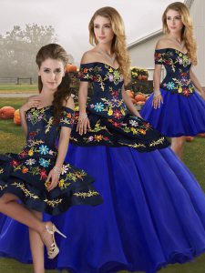 Pretty Royal Blue Tulle Lace Up Sweet 16 Dress Sleeveless Floor Length Embroidery