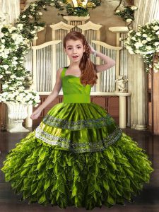 Low Price Sleeveless Lace Up Floor Length Ruffles Little Girls Pageant Dress Wholesale