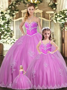 Lilac Sweetheart Neckline Beading and Appliques 15th Birthday Dress Sleeveless Lace Up