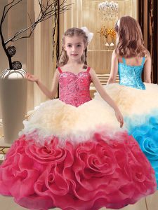 Eye-catching Sleeveless Floor Length Beading Lace Up Little Girls Pageant Gowns with Multi-color