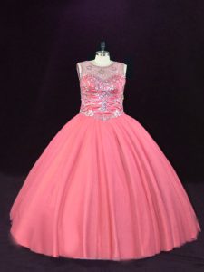 Floor Length Ball Gowns Sleeveless Pink Ball Gown Prom Dress Lace Up