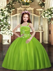 Tulle Sleeveless Floor Length Pageant Dress for Girls and Beading