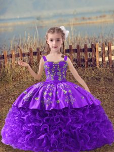 Lace Up Pageant Dress Lavender for Wedding Party with Embroidery Sweep Train