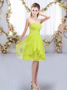 Luxurious Yellow Green Sweetheart Neckline Ruffles and Ruching Dama Dress Sleeveless Lace Up