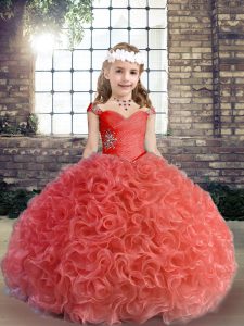 Unique Fabric With Rolling Flowers Sleeveless Floor Length Little Girl Pageant Dress and Beading and Ruching