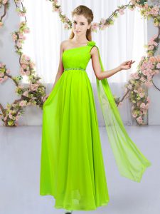 Unique Beading and Hand Made Flower Quinceanera Court Dresses Yellow Green Lace Up Sleeveless Floor Length
