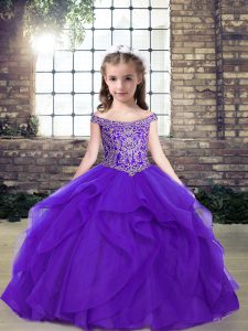 Organza Sleeveless Floor Length Girls Pageant Dresses and Beading