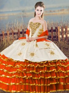 Orange Lace Up Sweetheart Ruffled Layers Quinceanera Dresses Organza Sleeveless