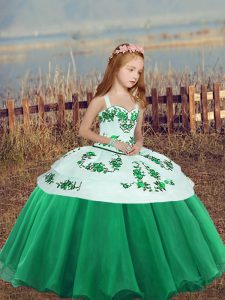 Green Sleeveless Floor Length Embroidery Side Zipper Custom Made Pageant Dress