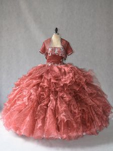 Ball Gowns Quinceanera Dress Red Strapless Sleeveless Floor Length Lace Up