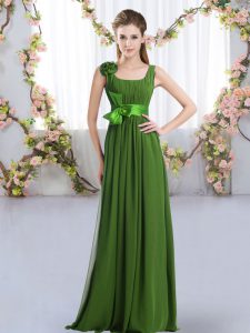 Floor Length Green Damas Dress Chiffon Sleeveless Belt and Hand Made Flower