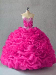 Custom Made Organza Sleeveless Floor Length Ball Gown Prom Dress and Beading and Pick Ups and Hand Made Flower