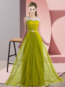 New Arrival Beading Quinceanera Court of Honor Dress Olive Green Lace Up Sleeveless Floor Length