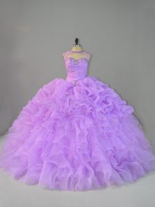 Lavender Scoop Neckline Beading and Ruffles Quinceanera Dresses Sleeveless Lace Up