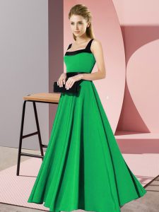 Square Sleeveless Dama Dress for Quinceanera Floor Length Belt Green Chiffon