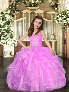 Beauteous Floor Length Ball Gowns Sleeveless Lilac Pageant Gowns For Girls Lace Up