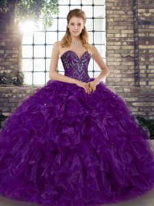 Sexy Floor Length Ball Gowns Sleeveless Purple 15 Quinceanera Dress Lace Up