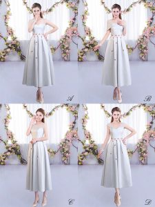 Straps Sleeveless Satin Quinceanera Dama Dress Appliques Lace Up