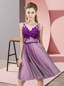 Noble Knee Length Lilac Damas Dress Tulle Sleeveless Appliques