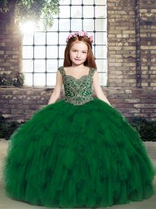 Excellent Tulle Sleeveless Floor Length Girls Pageant Dresses and Beading and Ruffles