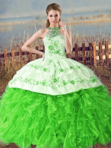 Halter Top Sleeveless Court Train Lace Up Quinceanera Dresses Organza