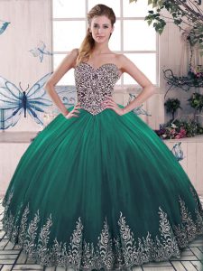 Glamorous Green Sweetheart Lace Up Beading and Embroidery Sweet 16 Quinceanera Dress Sleeveless