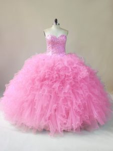 Custom Made Floor Length Baby Pink Sweet 16 Quinceanera Dress Sweetheart Sleeveless Lace Up