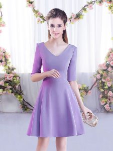 Colorful Lavender Half Sleeves Ruching Mini Length Vestidos de Damas
