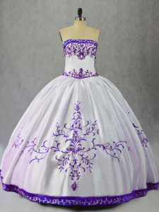 Fantastic Floor Length White And Purple Sweet 16 Dresses Scoop Sleeveless Lace Up
