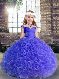 Straps Sleeveless Lace Up Custom Made Pageant Dress Purple Fabric With Rolling Flowers