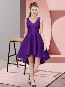 Excellent Purple A-line Lace Damas Dress Zipper Lace Sleeveless High Low
