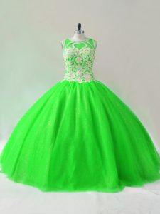 Glamorous Sleeveless Floor Length Beading Lace Up Quinceanera Gowns with Green