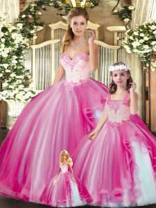 Perfect Fuchsia Lace Up Quinceanera Gowns Beading Sleeveless Floor Length