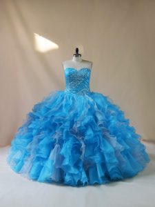 Spectacular Sweetheart Sleeveless Organza Quinceanera Gowns Beading and Ruffles Lace Up