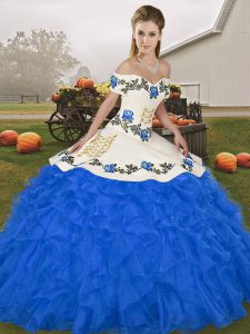 Royal Blue Sleeveless Embroidery and Ruffles Floor Length 15 Quinceanera Dress