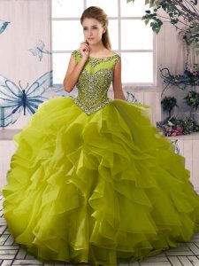 Spectacular Olive Green 15 Quinceanera Dress Sweet 16 and Quinceanera with Beading and Ruffles Scoop Sleeveless Zipper