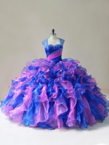 Organza Straps Sleeveless Zipper Beading and Ruffles 15 Quinceanera Dress in Multi-color