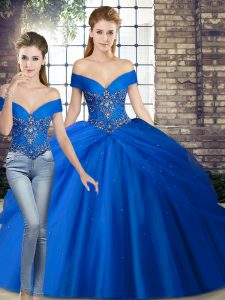 High Class Royal Blue Sleeveless Beading and Pick Ups Lace Up 15 Quinceanera Dress