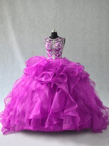 Dynamic Purple Sleeveless Organza Lace Up Ball Gown Prom Dress for Sweet 16 and Quinceanera