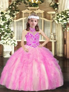 Enchanting Sleeveless Appliques Lace Up Pageant Gowns For Girls